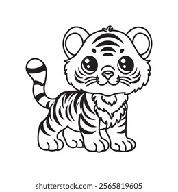 illustration of Black And White Coloring Book Cute Animal Lion and Tiger