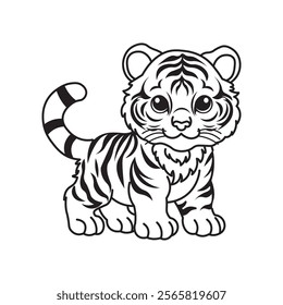 illustration of Black And White Coloring Book Cute Animal Lion and Tiger