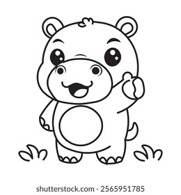 illustration of Black And White Coloring Book With Bold Lines, Cute Animal Hippo