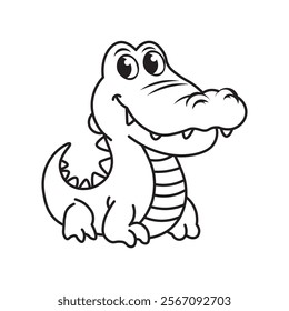 illustration of Black And White Coloring Book With Bold Lines, Cute Animal Alligator