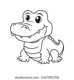 illustration of Black And White Coloring Book With Bold Lines, Cute Animal Alligator