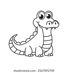 illustration of Black And White Coloring Book With Bold Lines, Cute Animal Alligator