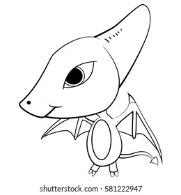 Illustration of Black and White Cute Cartoon Evil Baby Pterodactyl Dinosaur. Vector EPS8.
