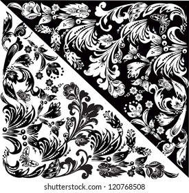 illustration with black and white decorated background