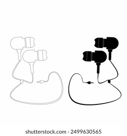 illustration of black and white earphones. white back