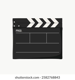 Illustration of a black and white film clapperboard. Clapperboard used in film production. Simple clapperboard design on a plain background. Aesthetic vector illustration.