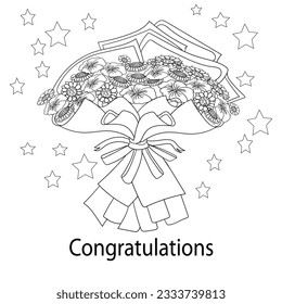 illustration of a black and white flower bouquet model with the words congratulation