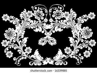 illustration with black and white flower decoration