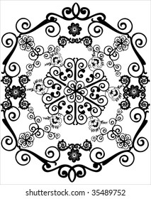 illustration with black and white flower ornament