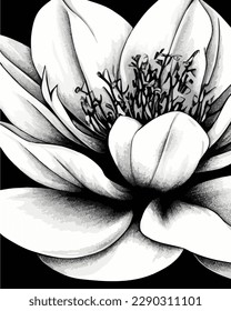 Illustration with black and white flower.Vector illustration with a large white flower on a black background.