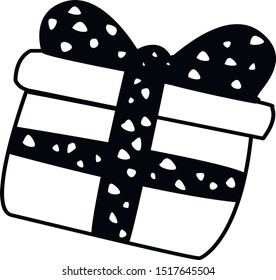 Illustration of black and white gift xmas box icon o background. Christmas gift icon illustration vector symbol.