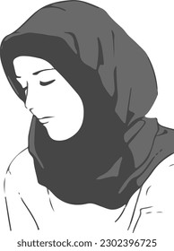 illustration of a black and white hijab woman with a sad gesture for social media templates and wallpaper.
