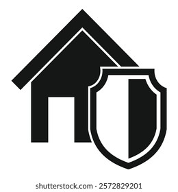 Illustration of a black and white home security shield symbol, a protective emblematic icon for safeguarding residential properties and preventing theft