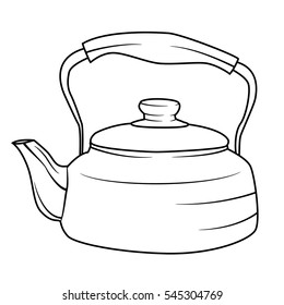 Illustration of Black and White Isolated Kettle Cartoon Drawing. Vector EPS 8.