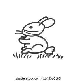 illustration black and white kids drawing rabbit