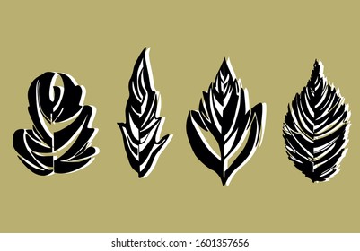 Illustration of black and white leaves in ornamental graphic style.