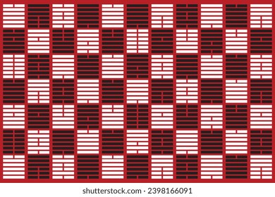 illustration black and white line of the ba gua on deep red background.