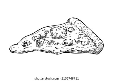 illustration black and white line graphics food pizza delicious cheese mushrooms