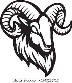 illustration of black and white logo with the main object being a goat