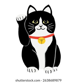 An illustration of a black and white lucky cat