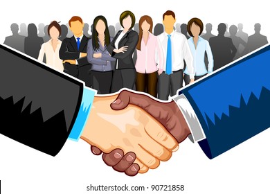 illustration of black and white male handshaking with each other on white background