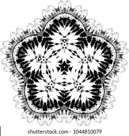 An illustration of a black and white mandala. Cosmic flower of life. The idea for a tattoo