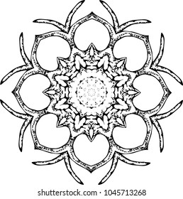 An illustration of a black and white mandala. Cosmic flower of life. The idea for a tattoo