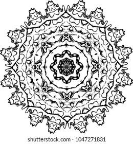 An illustration of a black and white mandala. Cosmic flower of life. The idea for a tattoo
