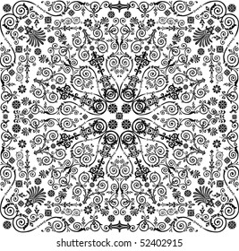 illustration with black and white ornament background