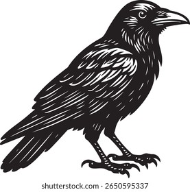 illustration of a black and white raven