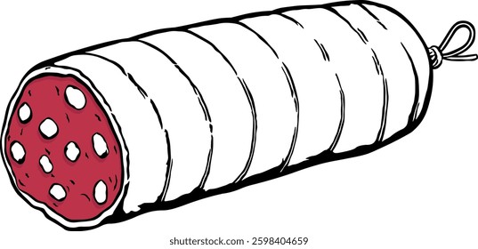 illustration black and white salami or sausage with red color with transparent background
