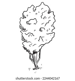 Ilustración de un bosquejo blanco y negro de un árbol.