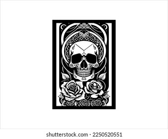 Illustration of black and white skull tattoo vector