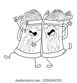 Ilustración en blanco y negro de dos tostadas de cerveza, estilo Kawaii, diseño para camiseta