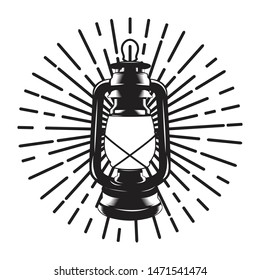 illustration of black and white vintage lantern with glowing light for logo,poster,t-shirt,etc.