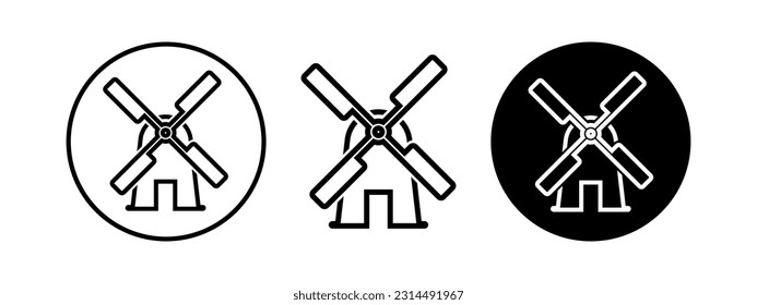 Illustration with black wind mill. Clean energy. Green energy.