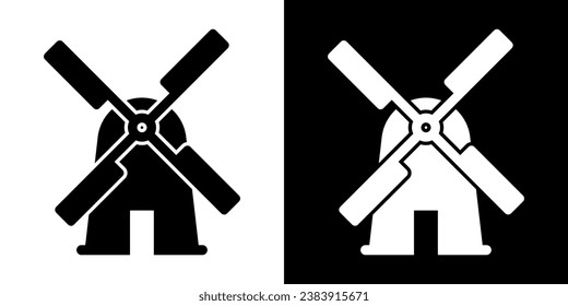 Illustration with black wind mill. Clean energy. Green energy.