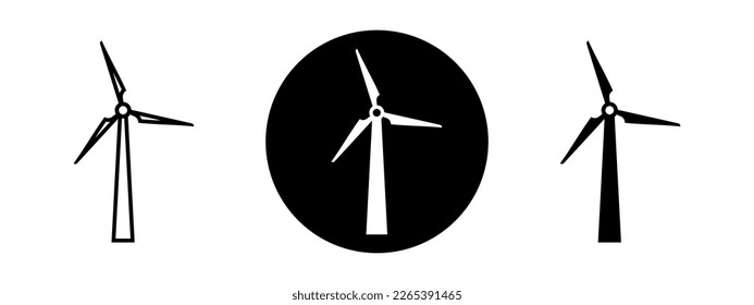 Illustration mit schwarzer Windmühle auf weißem Hintergrund. Saubere Energie. Grüne Energie.