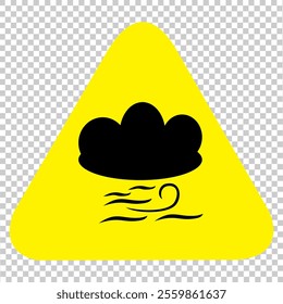 An illustration of black, windy clouds indicates that stormy weather will occur