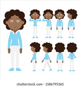 
Illustration of black woman in blue top and white shirt 02