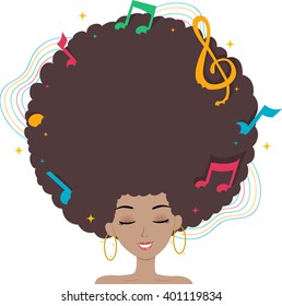 Illustration of a Black Woman with Music Notes on Her Afro