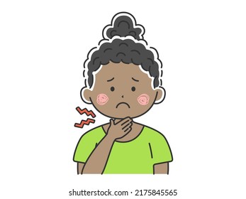 Illustration Of A Black Woman In Plain Clothes With A Sore Throat.