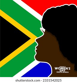 Illustration of a black woman with a South African flag behind her, with bold text to commemorate National Women's Day on August 9 South Africa