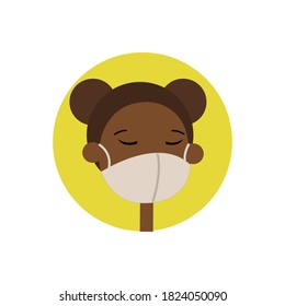 An illustration of a black woman wearing a medical face protection mask. People avatar. Isolated on white.