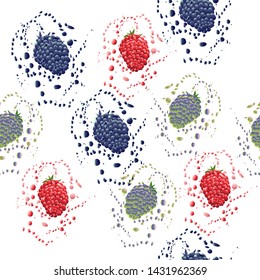 An illustration of blackberries and raspberries splash of juice.Pattern. Vector graphics.