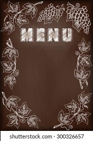 Illustration of blackboard with chalked menu and grape frame