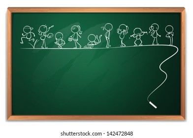 Illustration of a blackboard with a doodle art on a white background