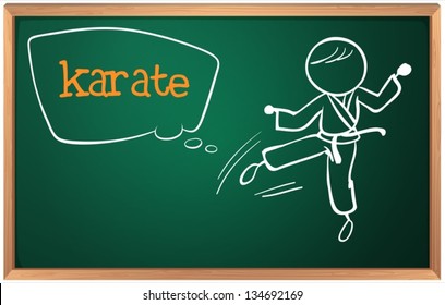 Illustration of a blackboard with a drawing of a man doing karate