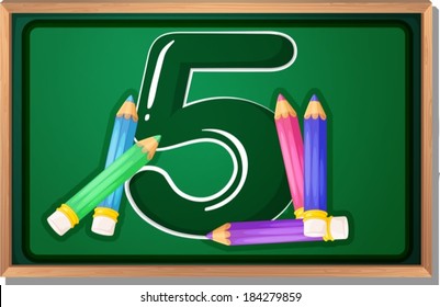 Illustration of a blackboard with five pencils
