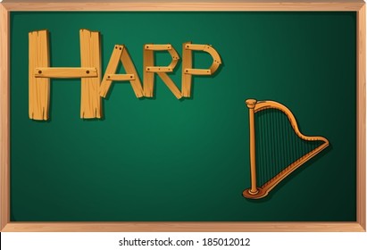 Illustration of a blackboard with a harp